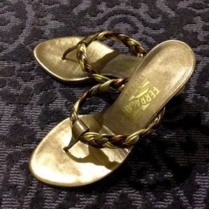 Ferragamo Metallic Golden/ Brown Sandals